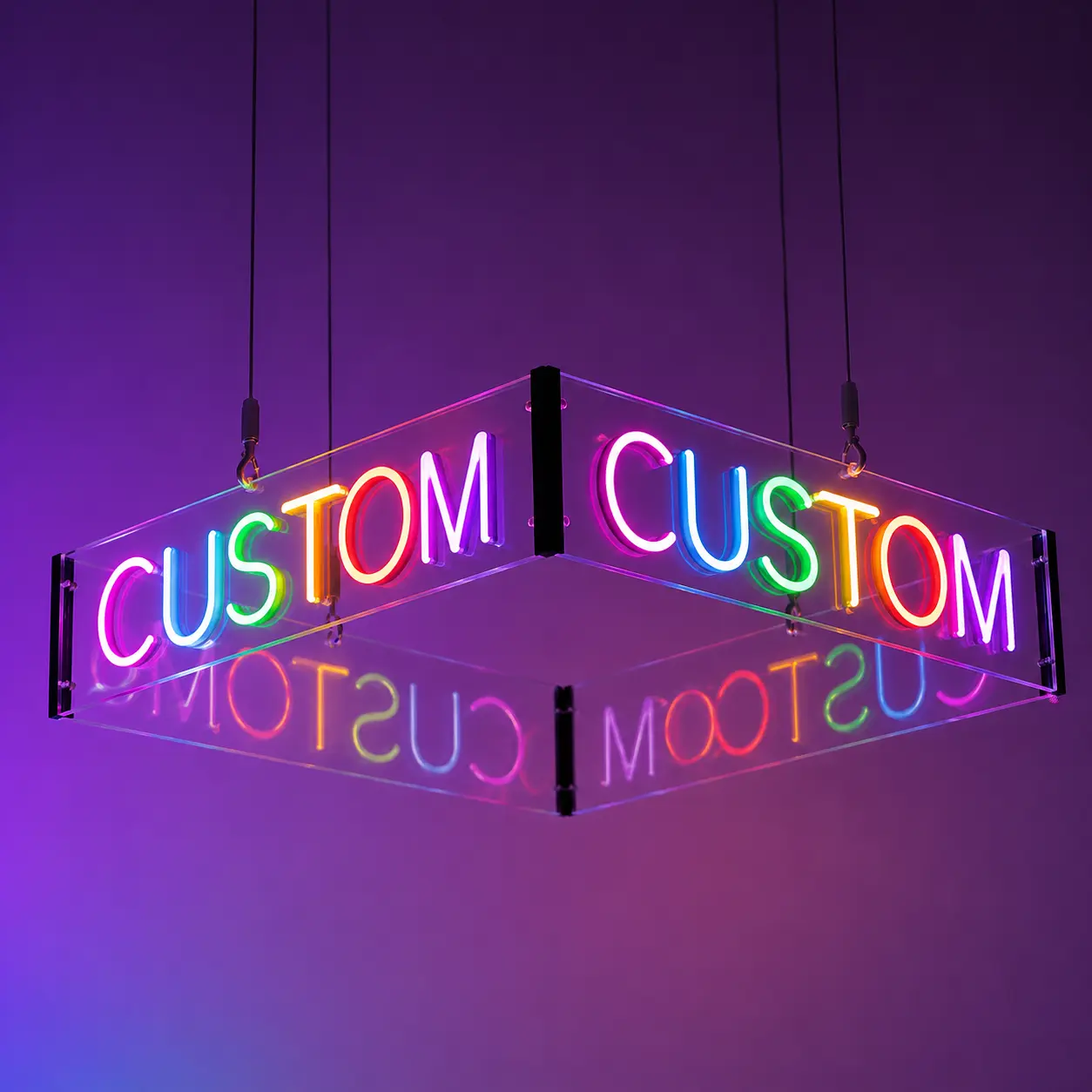 A Hanging Square 4 Sides LED Sign - Perfect for Indoor Ambience
