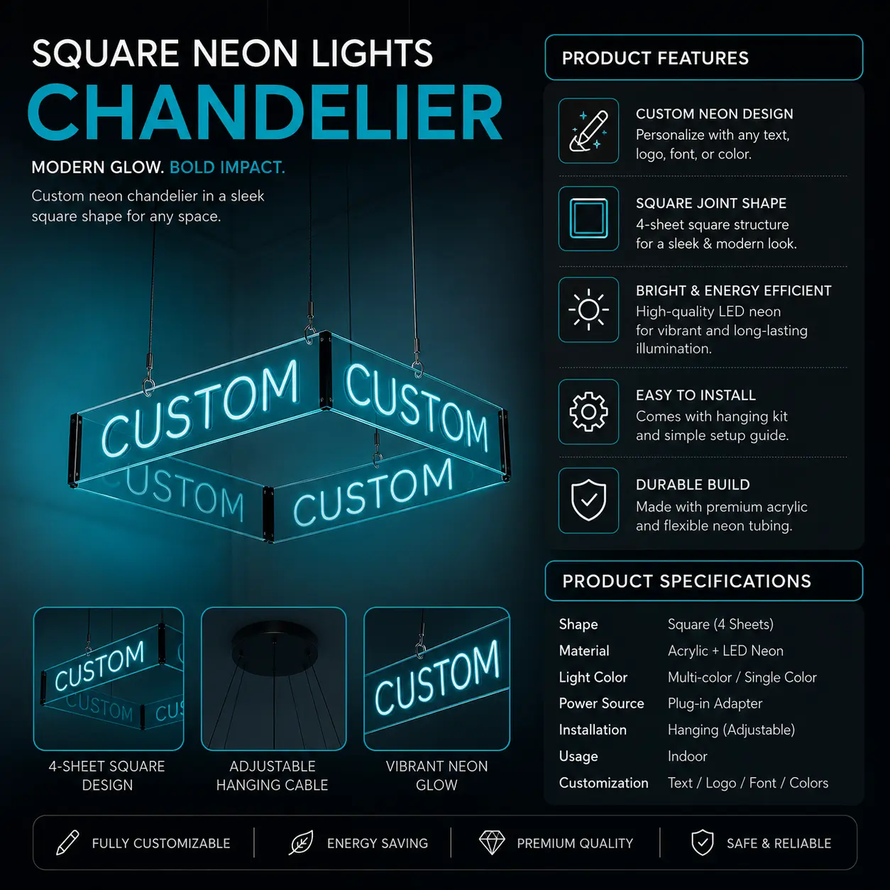 A Hanging Square 4 Sides LED Sign - Perfect for Indoor Ambience