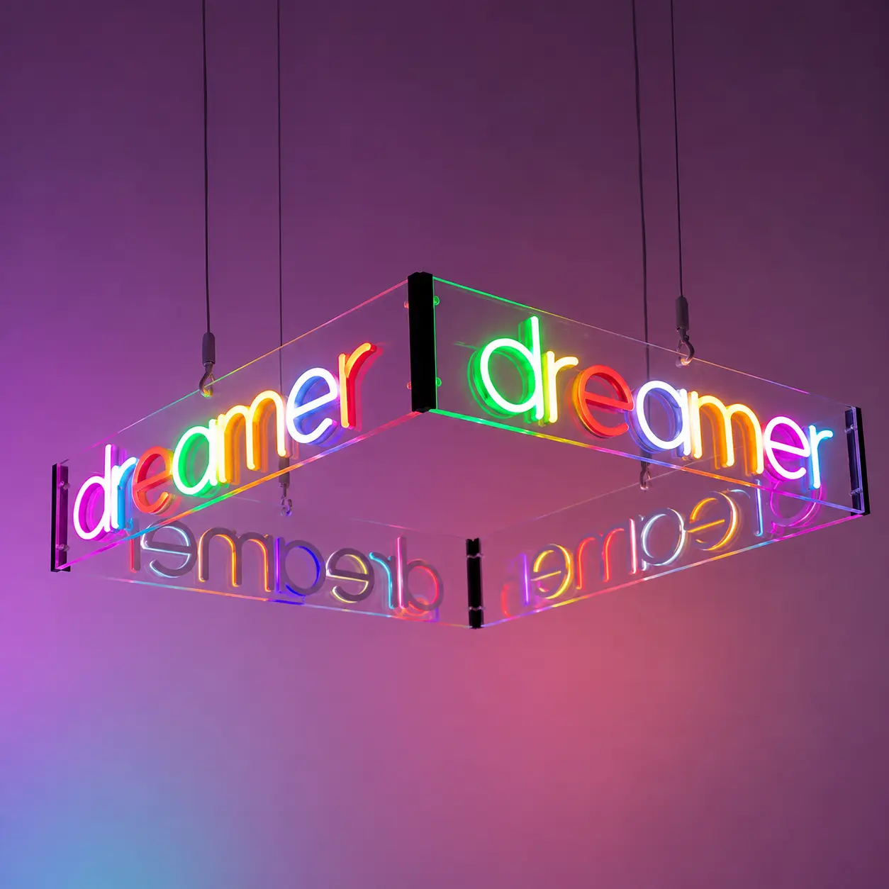 A Hanging Square 4 Sides LED Sign - Perfect for Indoor Ambience